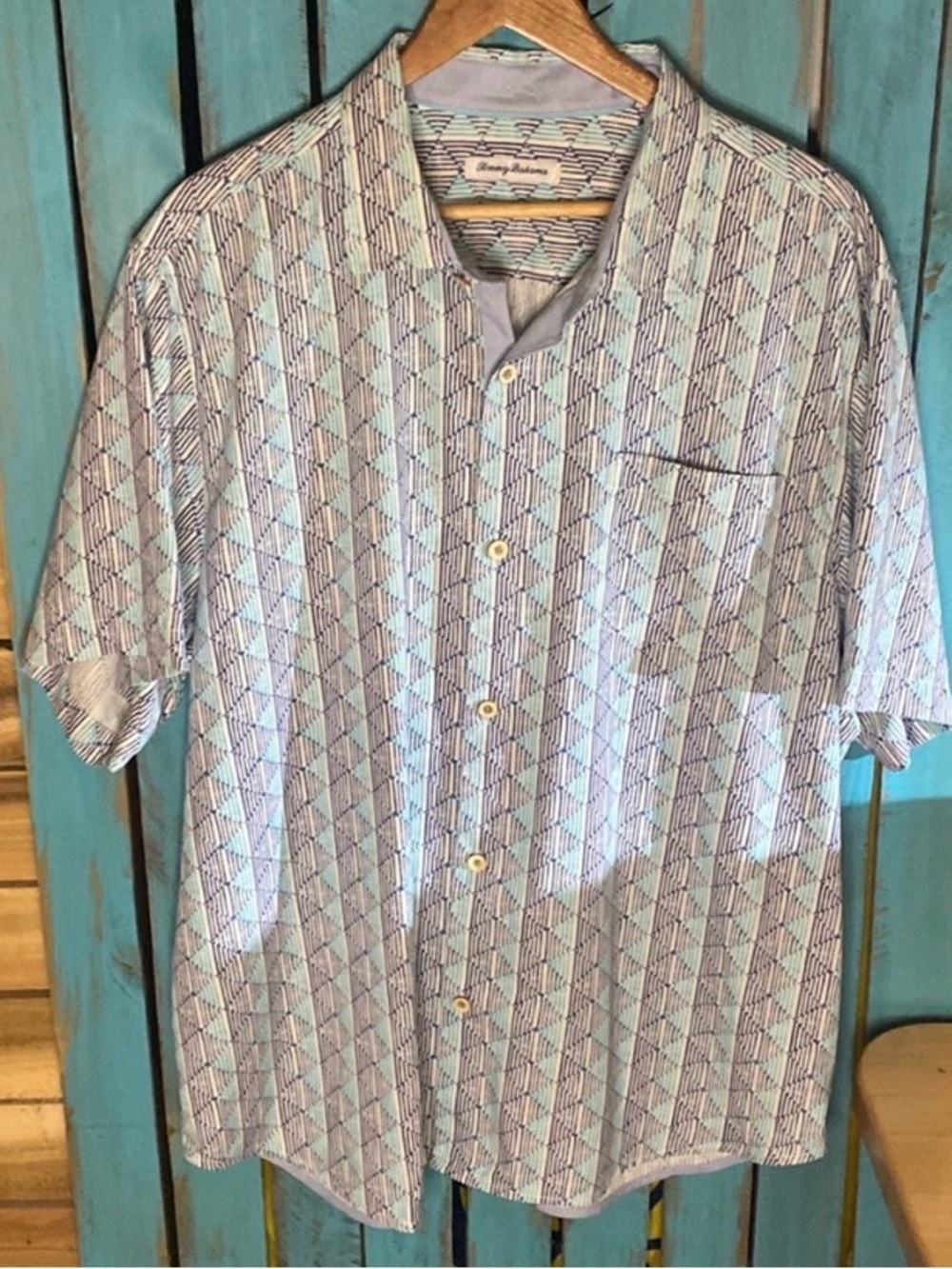 Tommy Bahama Island Zone silk blend shirt size XXL blue white tropical pattern